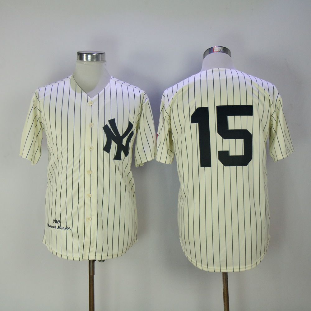 Men New York Yankees #15 No name Cream Throwback MLB Jerseys